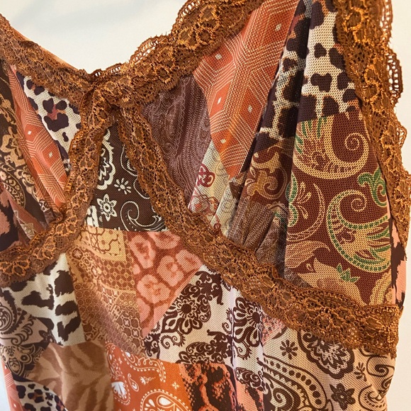 NWT- Stunning Paisley & Patchwork Mixed Print Lace Cani Dress, Vintage Vibes, M - Picture 5 of 7